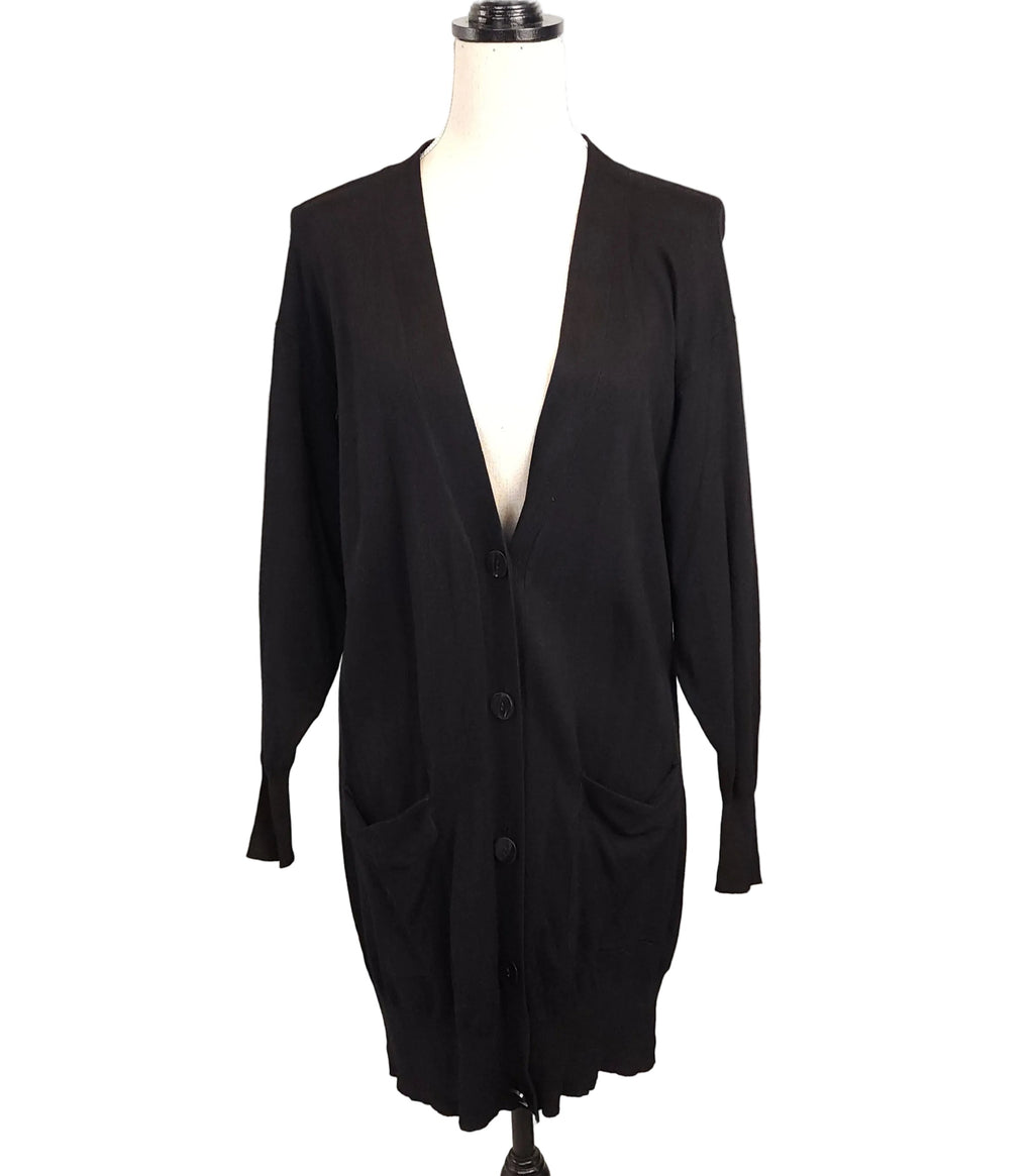 REVAMPED Knee-Length XS Black Buttoned Cardigan w/ Pockets