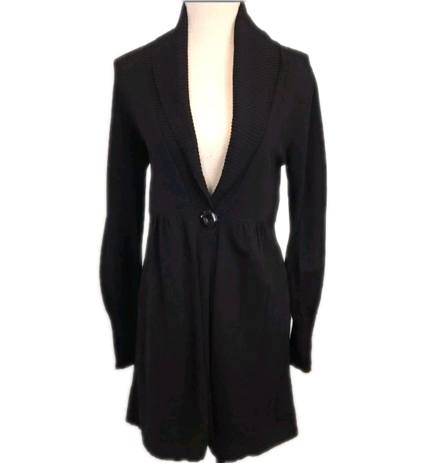 CONTEMPORAINE Long Cardigan Sweater Sz Small Button Closure Jet Black