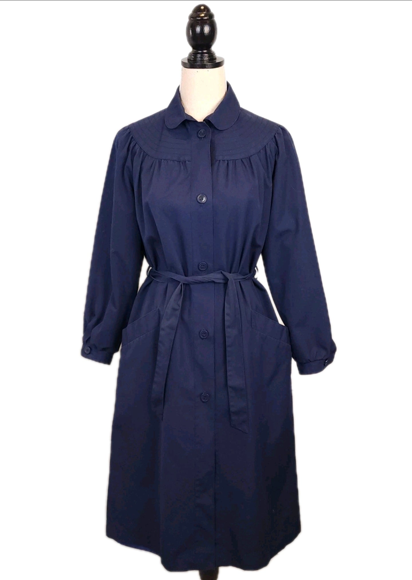 Lou-Ann Vintage Navy Blue Belted Sz Medium Dress Coat
