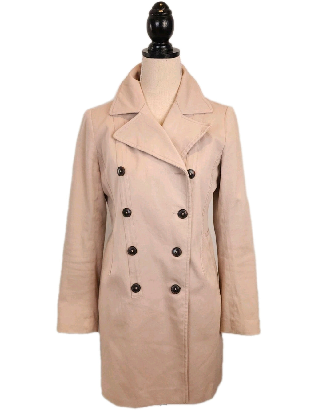 Cotton Double Breasted Khaki Sz Small Tailored Overcoat MEXX