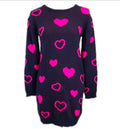 Purple Heart Sweater Dress Sz YOUTH XL w/ Hot Pink Hearts Crew-Neck