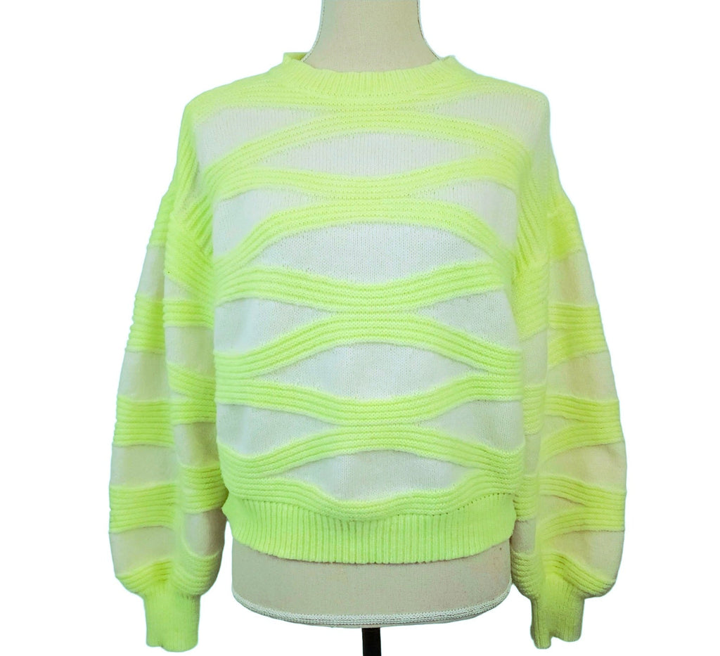 Neon Green Cable Knit Sz Medium Sheer Sweater