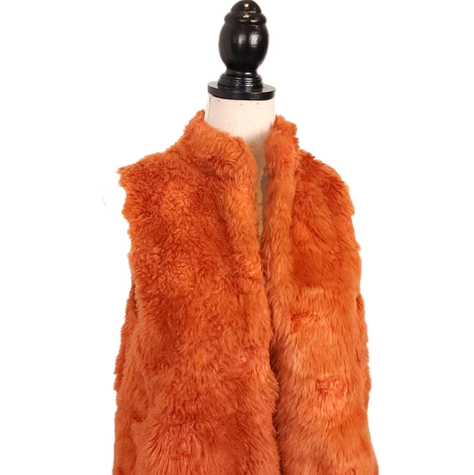 Orange Faux Fur Vest with Leopard Lining Sz L