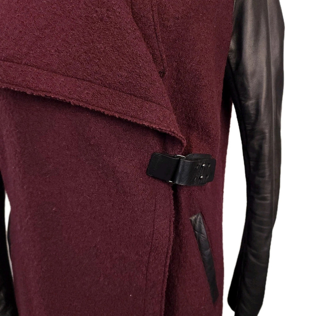 DANIER Leather & Wool Maroon Asymmetrical Coat Sz Medium