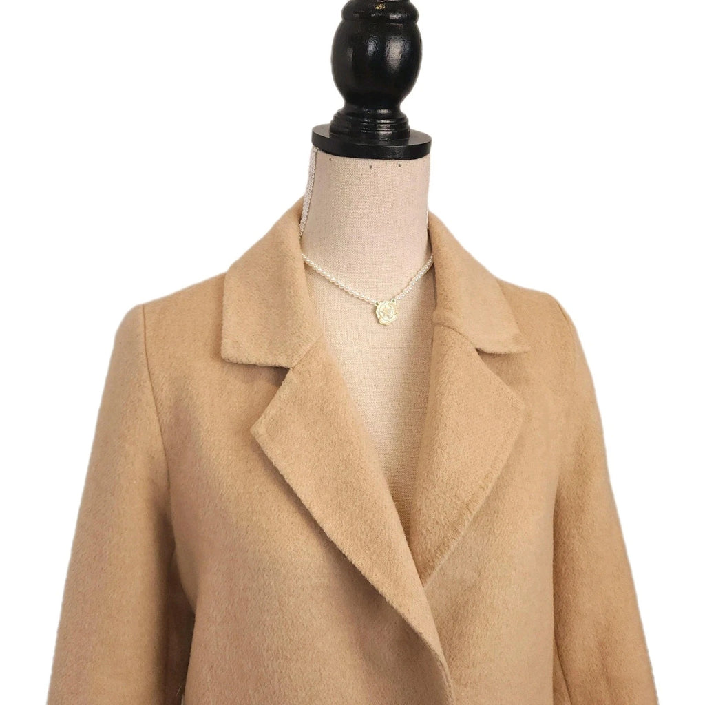 Dynamite Beige Tweed Sz S Mid-length Overcoat Wool Button Up