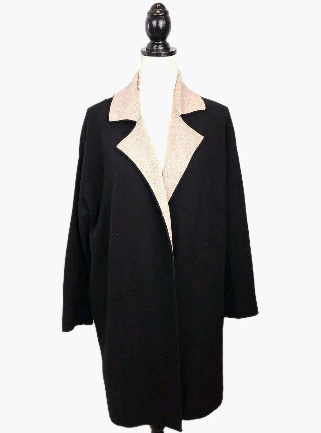 Zara Wide Lapel Black & Brown Sz Medium Knit Coat