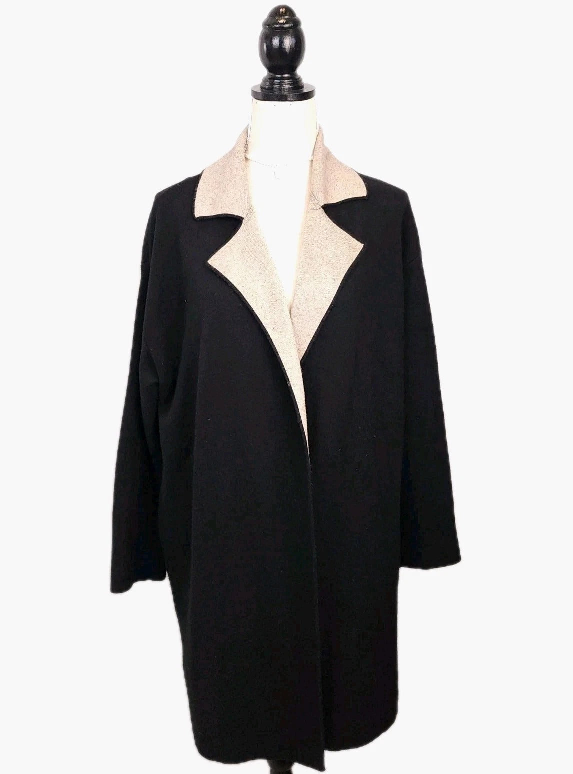 Zara Wide Lapel Black & Brown Sz Medium Knit Coat