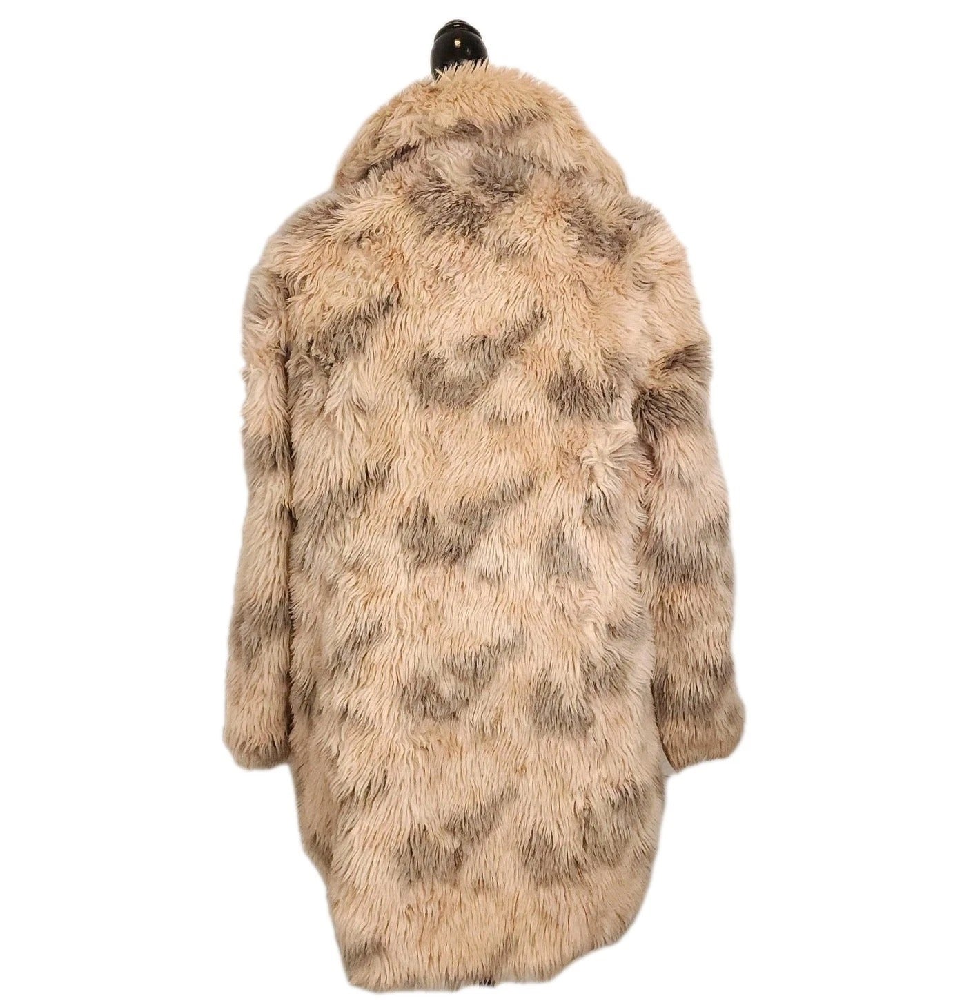 QED London Marble Gray & Brown Faux Fur Open Coat Sz L Deep Pile Knee Length