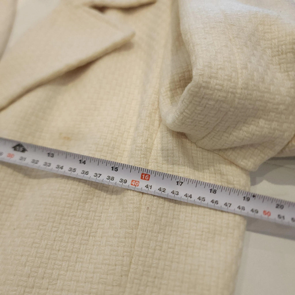 Reitmans Single-breast Buttoned Long Ivory Tweed Overcoat Sz Medium