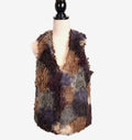 Guess Sz M Patched Black, Brown and Gray Dense Faux Fur Vest