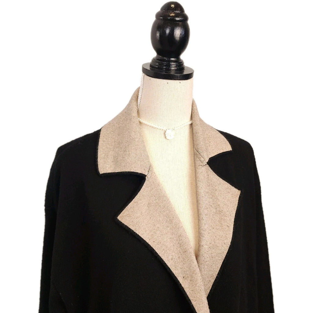 Zara Wide Lapel Black & Brown Sz Medium Knit Coat