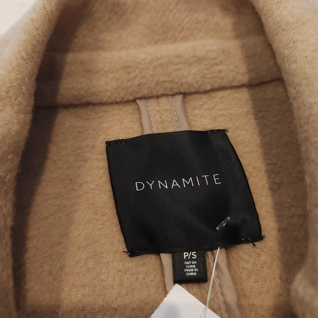 Dynamite Beige Tweed Sz S Mid-length Overcoat Wool Button Up