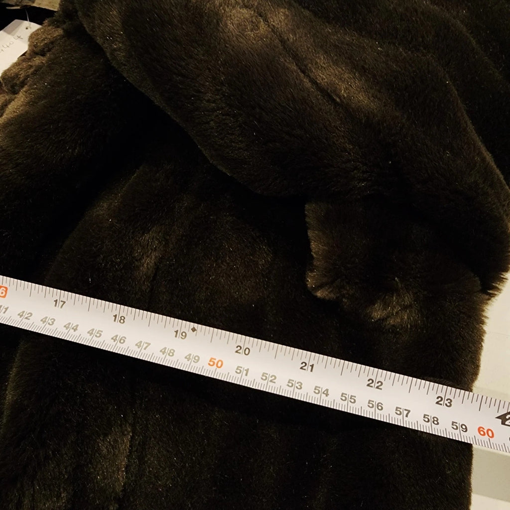 Tradition Velvet Charcoal Gray Faux Fur Knee-length Overcoat Sz L