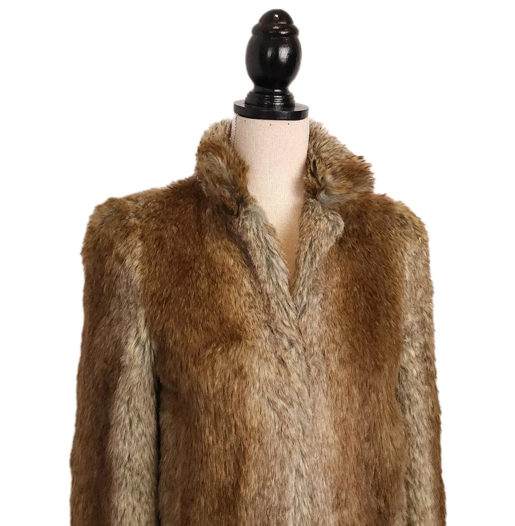 UNREAL FUR sz S Short Cropped High Collar Natural Brown Faux Fur Jacket