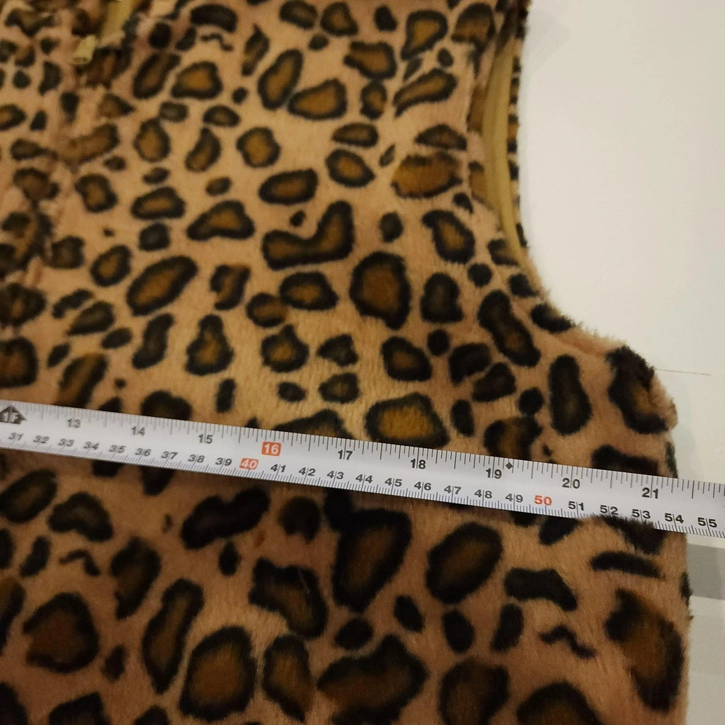 Leopard Print Reversible Luxe Faux Fur Vest Sz L Full Zip