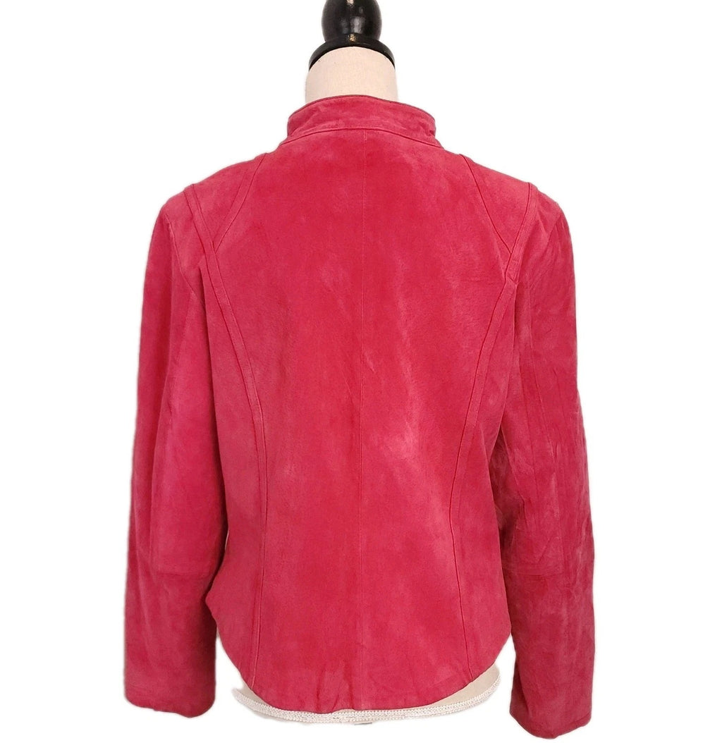 Genuine Suede Leather XL Cafe Racer Jacket Hot Pink Full Zip