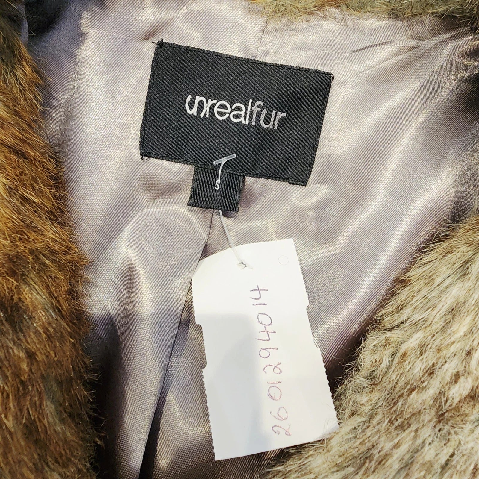 UNREAL FUR sz S Short Cropped High Collar Natural Brown Faux Fur Jacket
