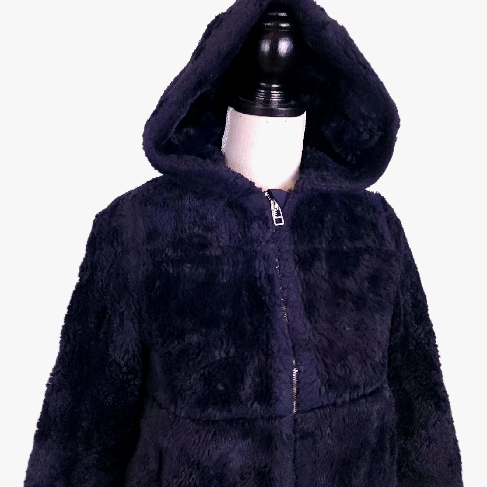 Zara Kids Midnight Blue Hooded Faux Fur Jacket Sz 10 Full Zip