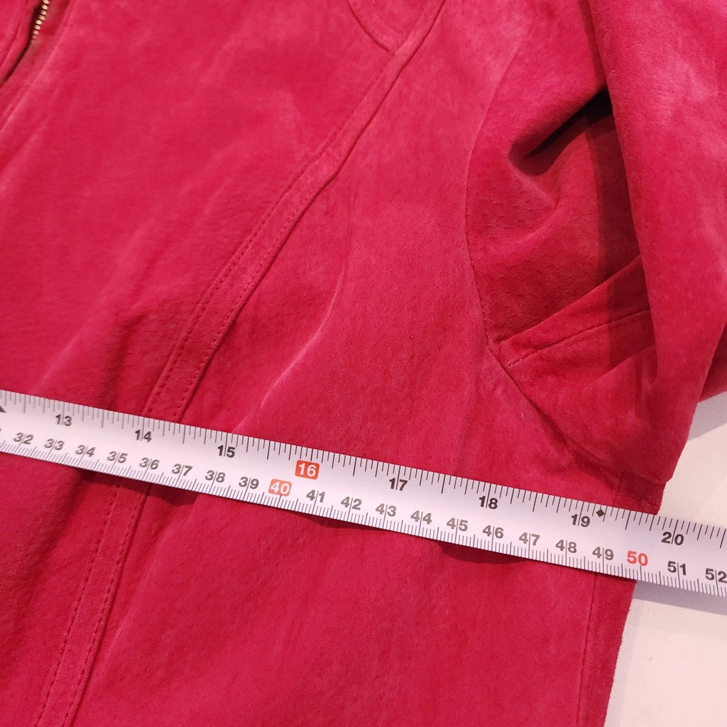 Genuine Suede Leather XL Cafe Racer Jacket Hot Pink Full Zip