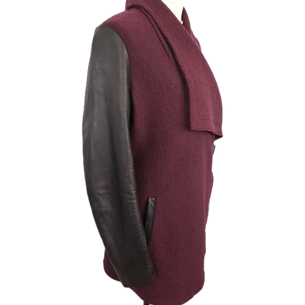DANIER Leather & Wool Maroon Asymmetrical Coat Sz Medium