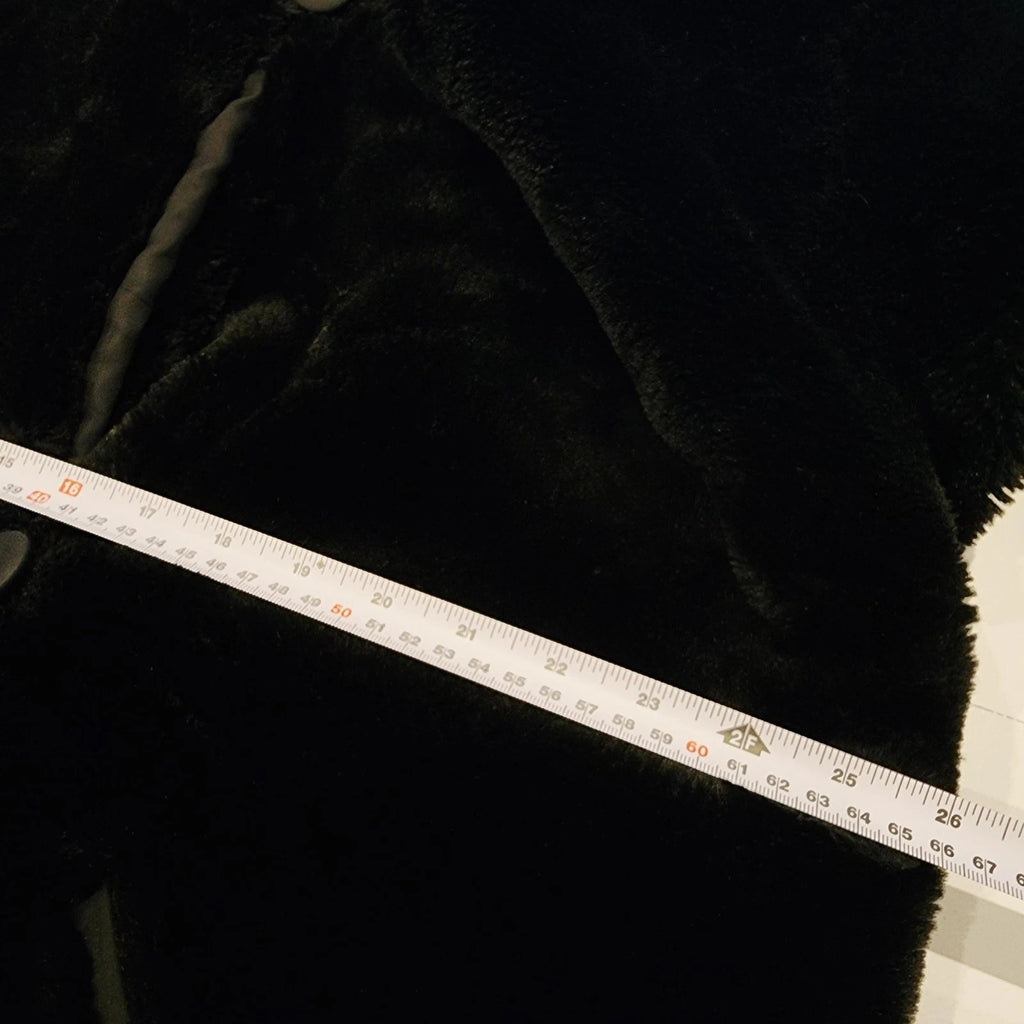 Vintage Plush Jet Black Faux Fur Overcoat Sz 3XL Knee Length