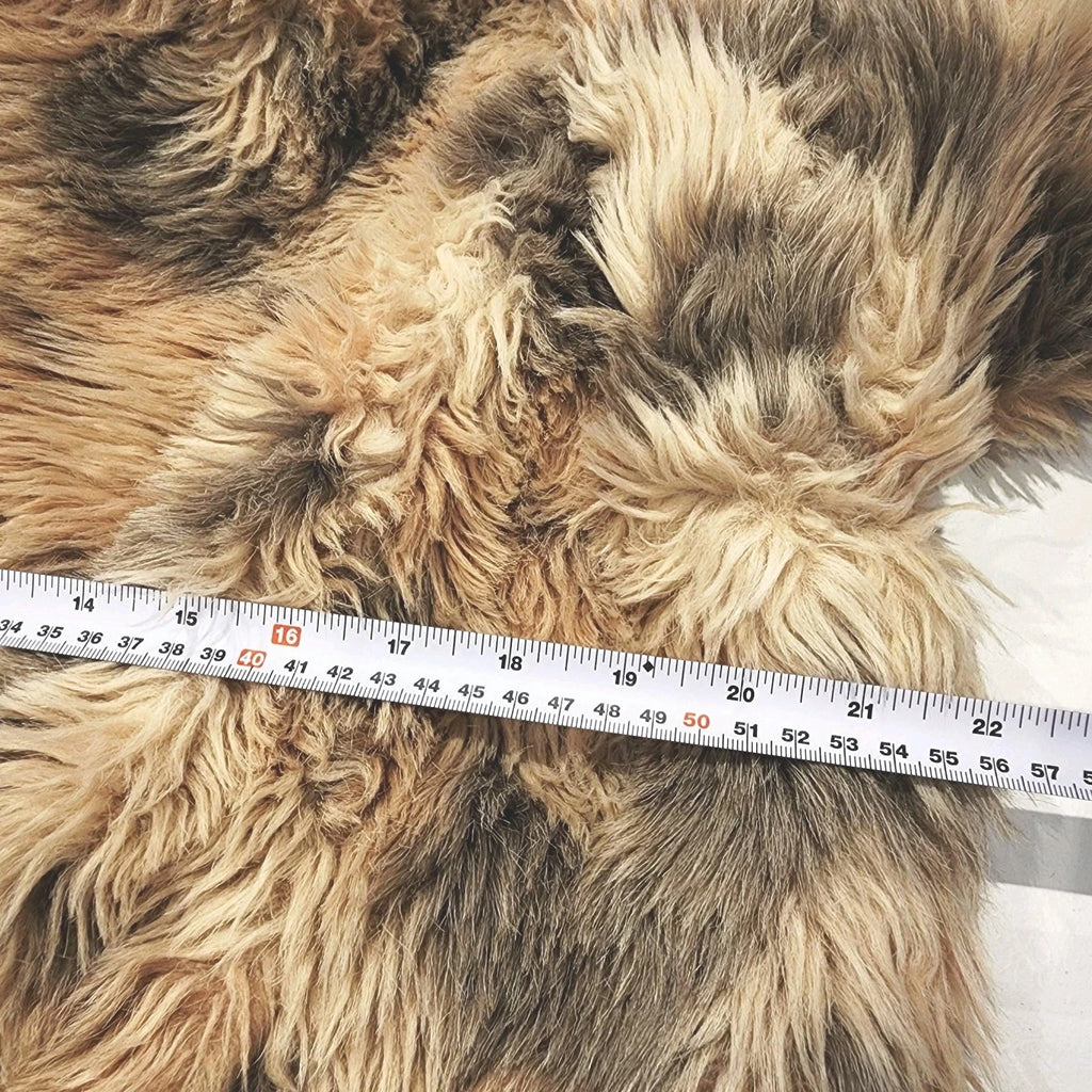 QED London Marble Gray & Brown Faux Fur Open Coat Sz L Deep Pile Knee Length