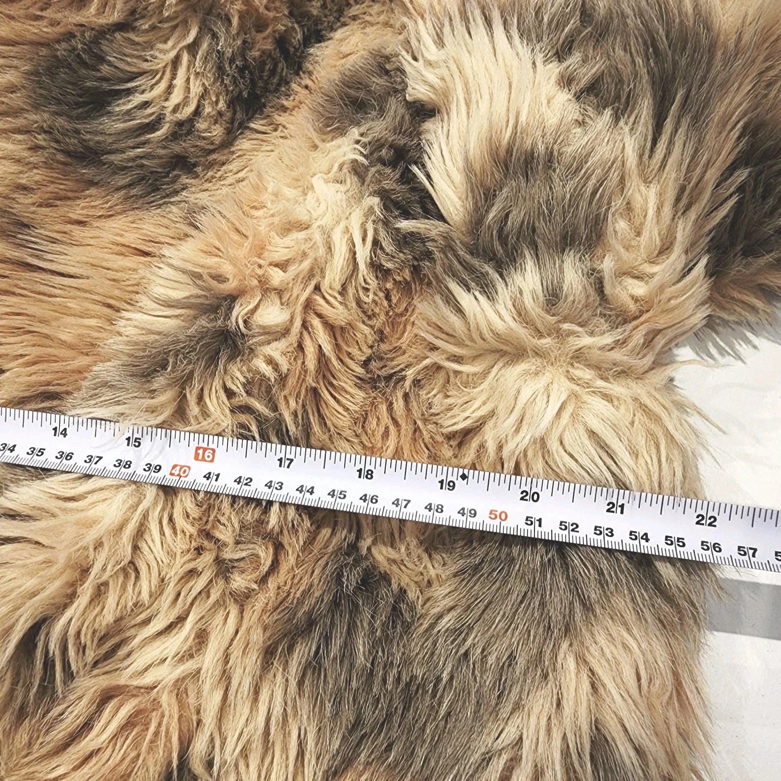 QED London Marble Gray & Brown Faux Fur Open Coat Sz L Deep Pile Knee Length