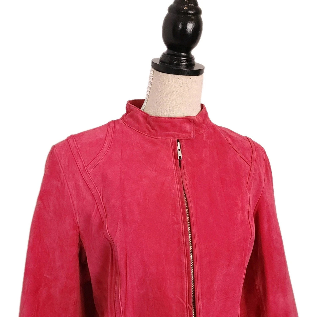 Genuine Suede Leather XL Cafe Racer Jacket Hot Pink Full Zip