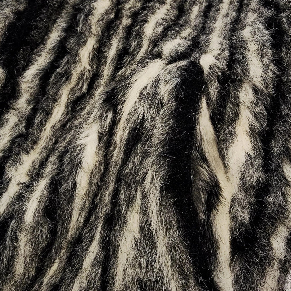 Vintage Faux Fur River Luxe Striped Coat Black, Gray & White Sz L