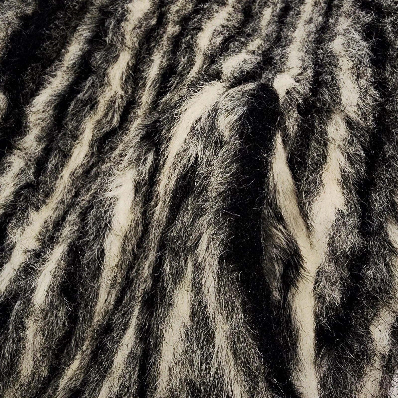 Vintage Faux Fur River Luxe Striped Coat Black, Gray & White Sz L