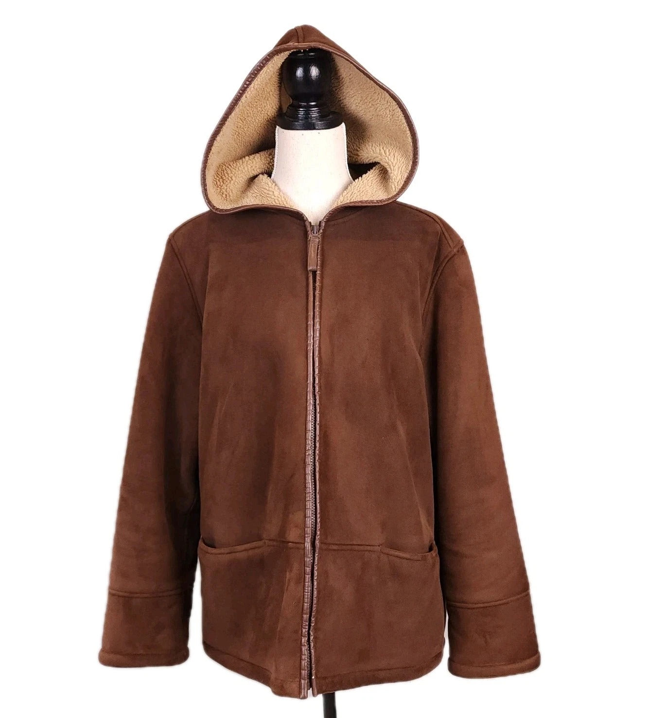 SEQUENCE Hooded Shearling Hazelnut Brown with Faux Fur Lining YOUTH Large 14-16