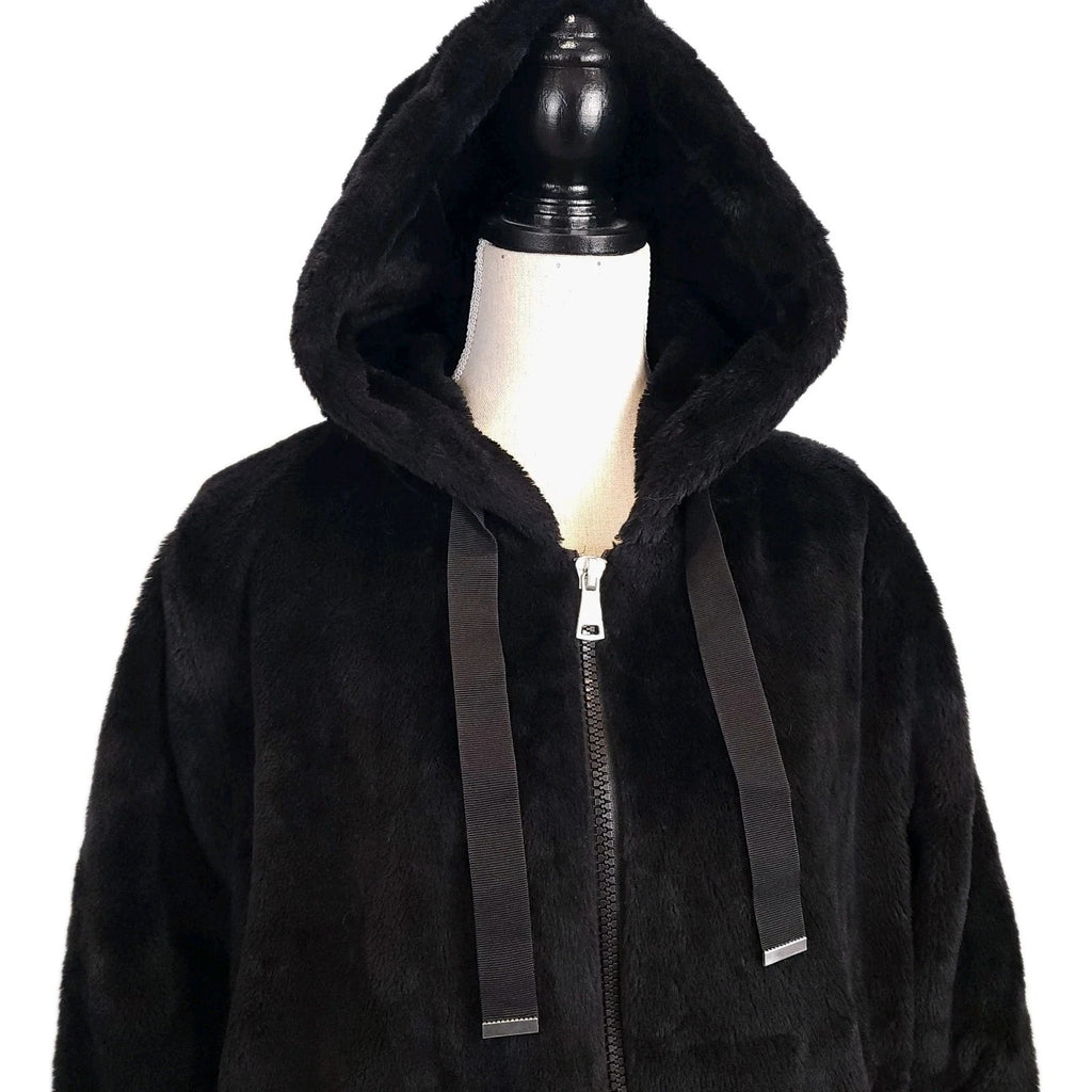 Faux Fur Hooded Jet Black Jacket XL