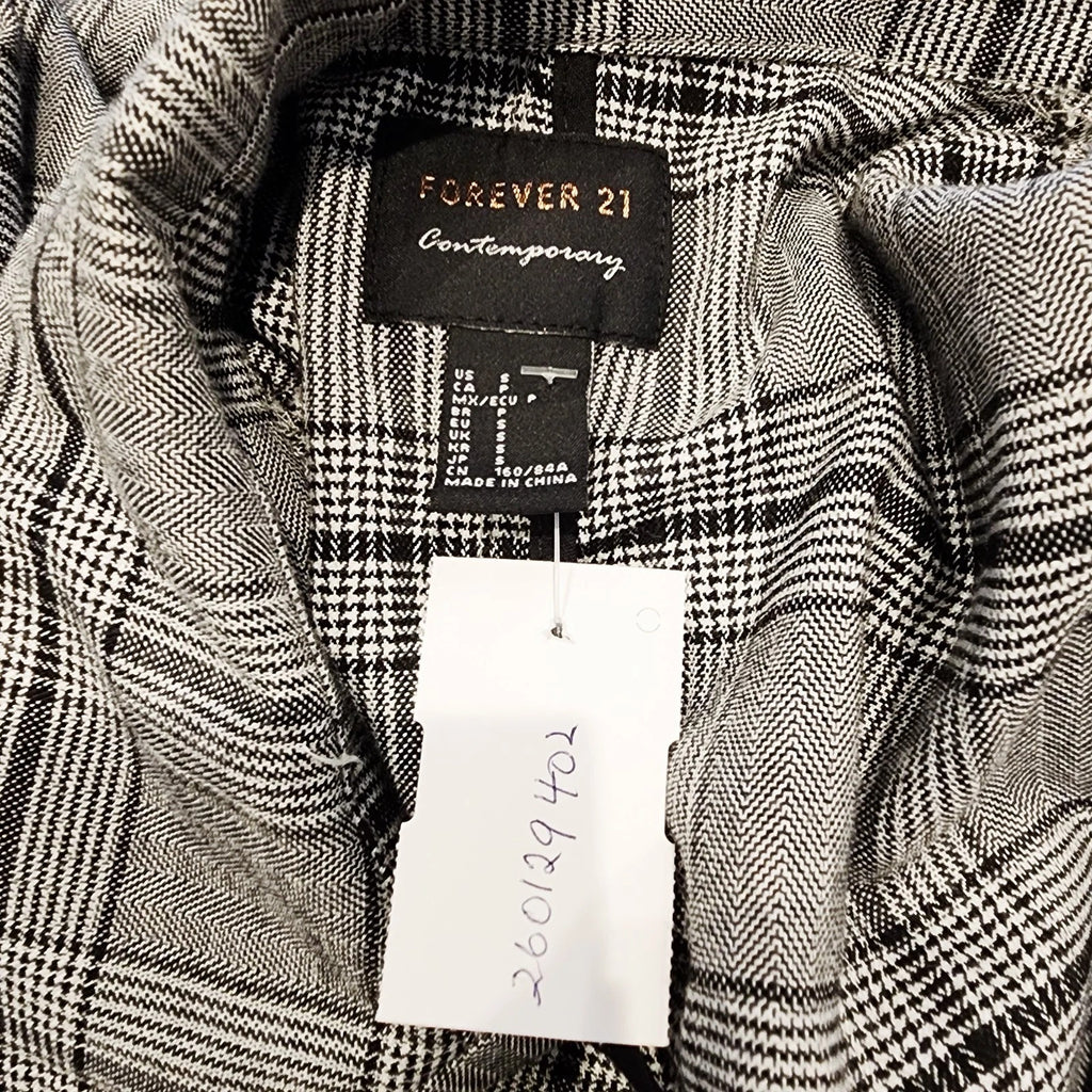Forever 21 Black & Gray Checked Full-length Trench Coat Small