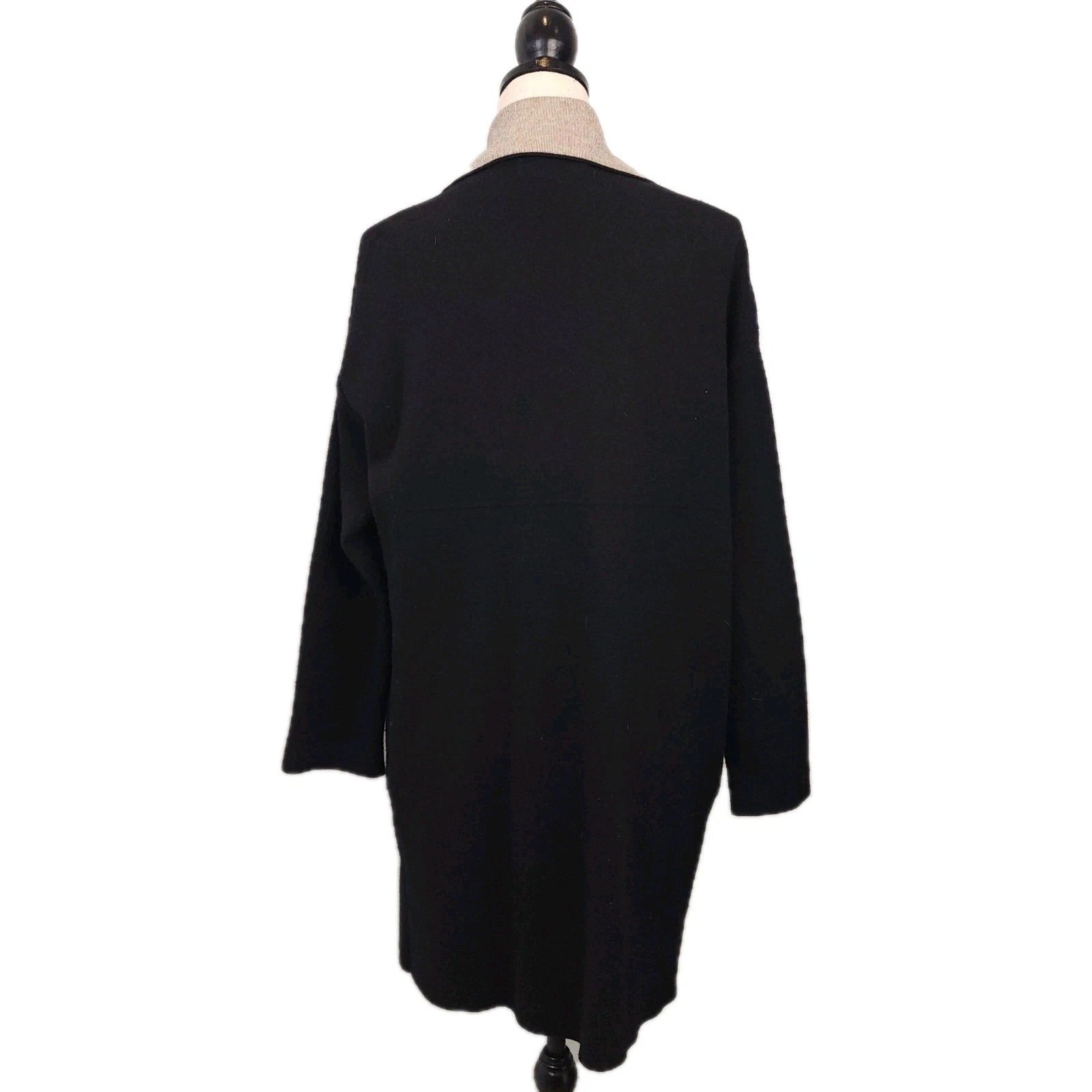 Zara Wide Lapel Black & Brown Sz Medium Knit Coat